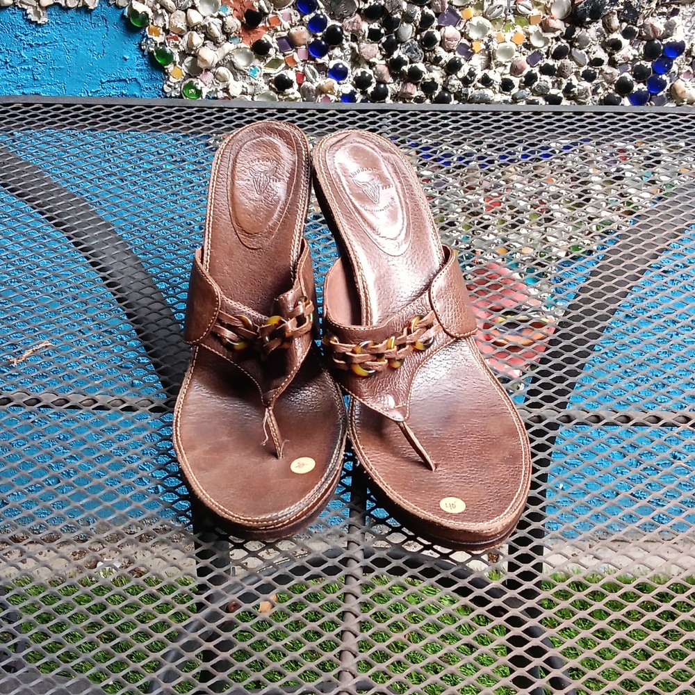 Handmade Frye Boot Leather Sandal With Tortoise Shell Across the Foot